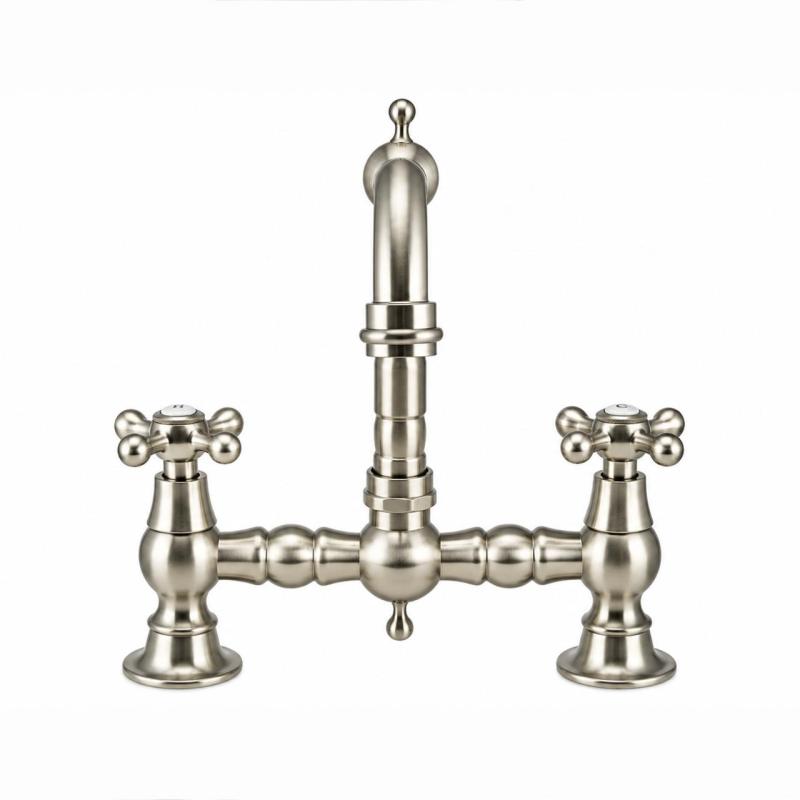 Aquanello Heritage Ascot Klassieke Keuken Nostalgische Brug Keukenkraan RVS met Kruishendels NB-0011-HM