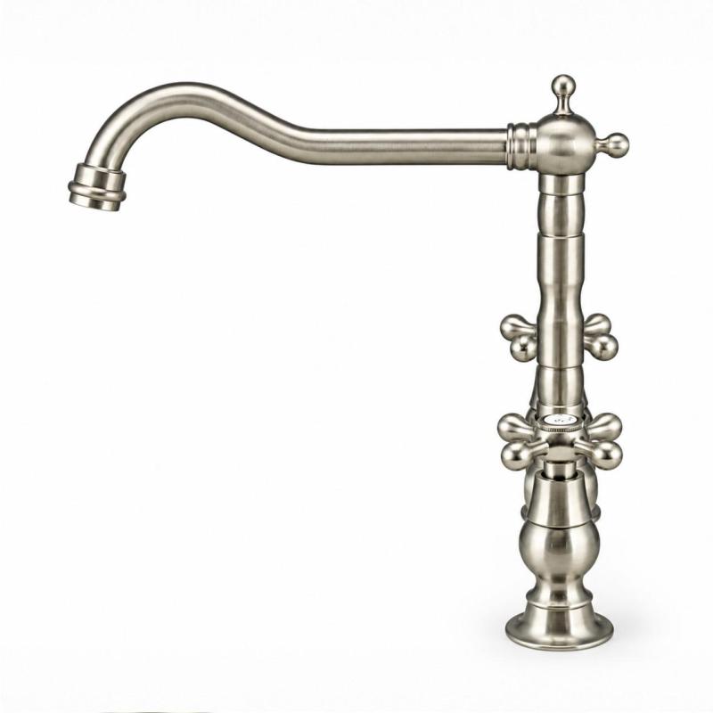 Aquanello Heritage Ascot Klassieke Keuken Nostalgische Brug Keukenkraan RVS met Kruishendels NB-0011-HM