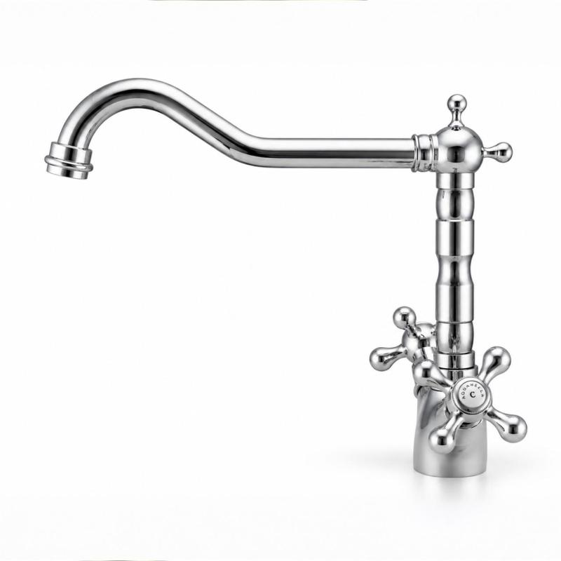 Aquanello Heritage Ascot Klassieke Keuken Nostalgische Keukenkraan Chroom met Haakse Uitloоp CR-4002-HA