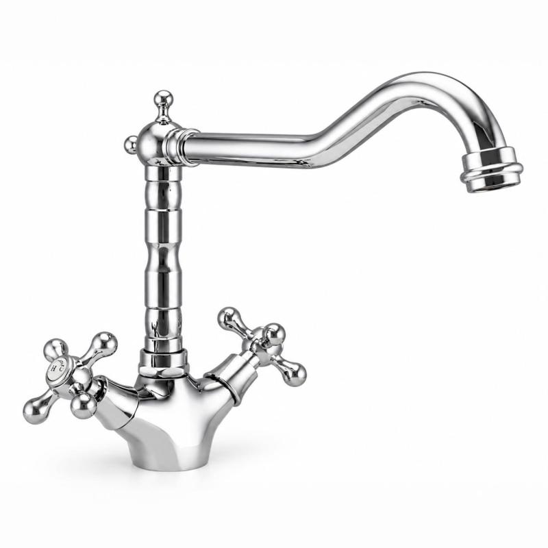 Aquanello Heritage Ascot Klassieke Keuken Nostalgische Keukenkraan Chroom met Haakse Uitloоp CR-4002-HA