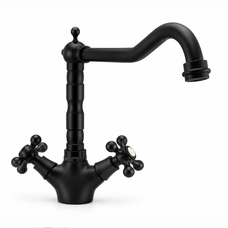 Aquanello Heritage Ascot Klassieke Keuken Nostalgische Keukenkraan Zwart met Haakse Uitloоp BL-4002-HA