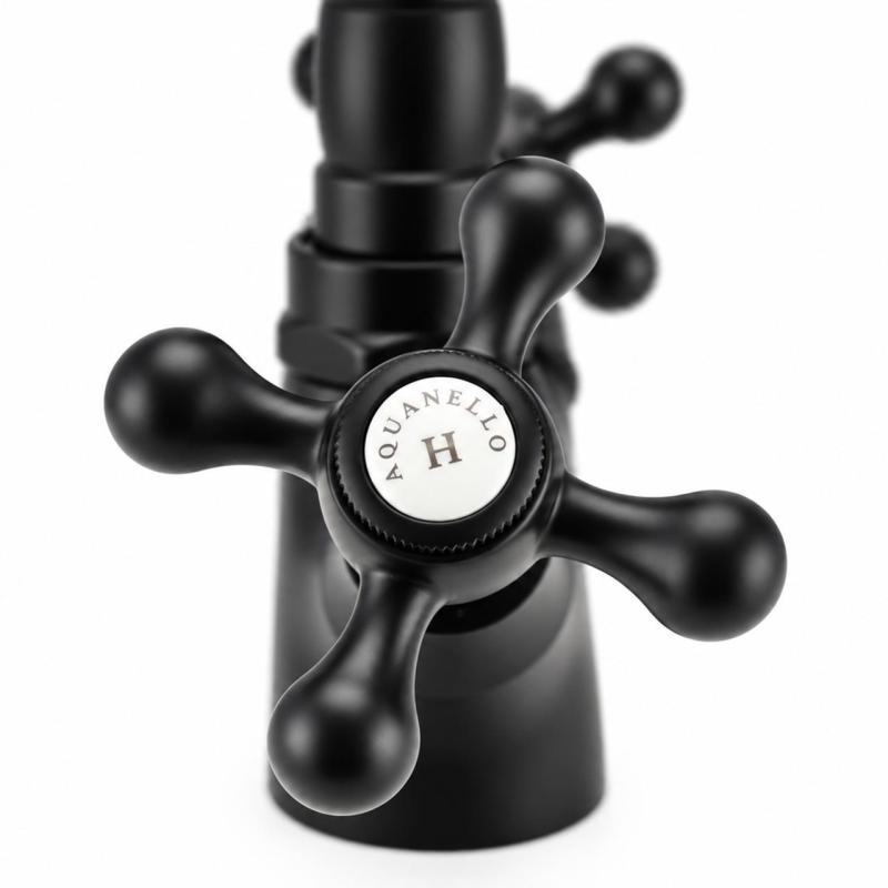 Aquanello Heritage Ascot Klassieke Keuken Nostalgische Keukenkraan Zwart met Haakse Uitloоp BL-4002-HA