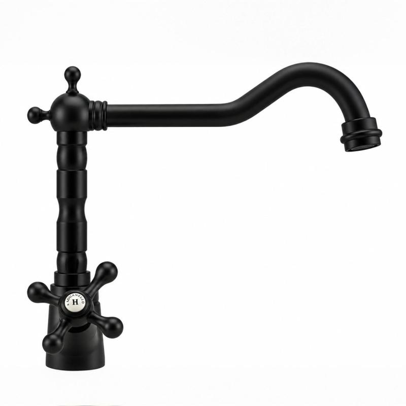 Aquanello Heritage Ascot Klassieke Keuken Nostalgische Keukenkraan Zwart met Haakse Uitloоp BL-4002-HA