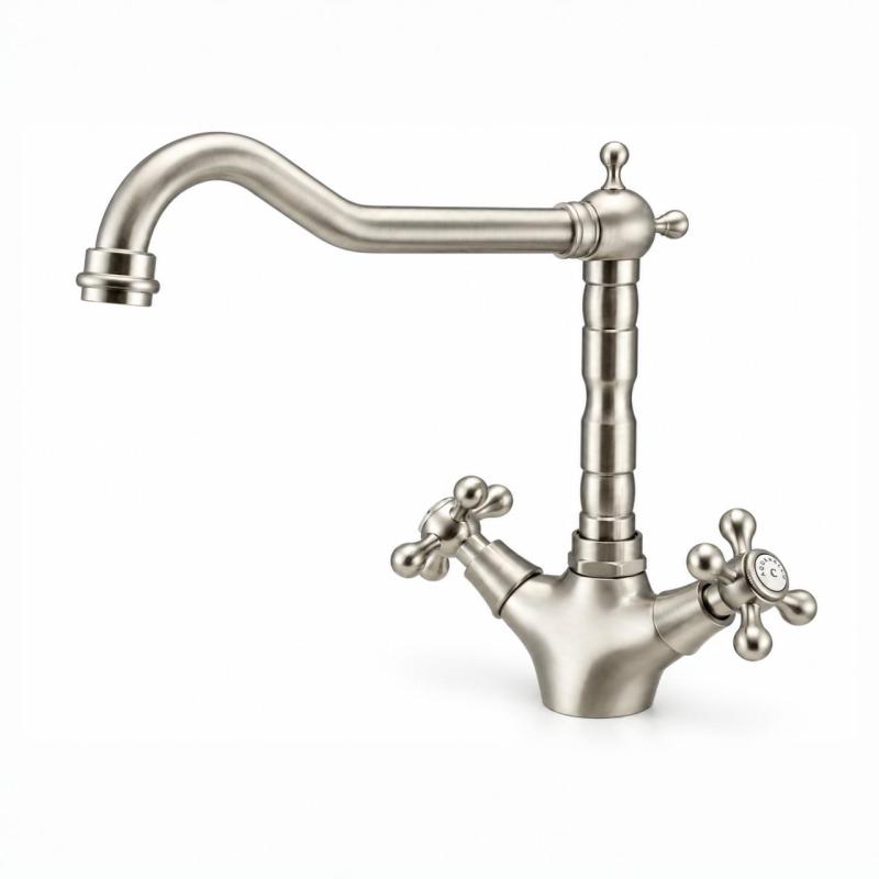 Aquanello Heritage Ascot Klassieke Keuken Nostalgische Keukenkraan RVS met Haakse Uitloоp NB-4002-HA