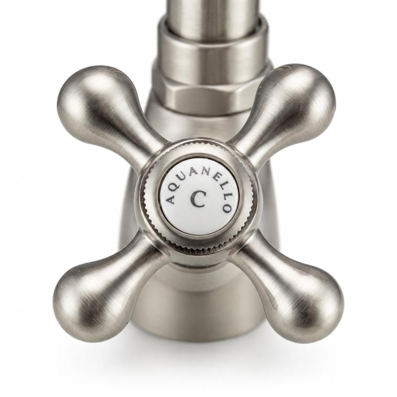 Aquanello Heritage Ascot Klassieke Keuken Nostalgische Keukenkraan RVS met Haakse Uitloоp NB-4002-HA