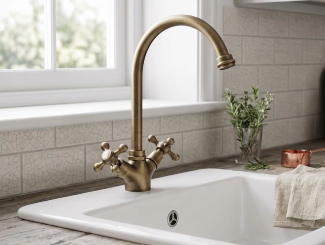 Aquanello Heritage Ascot Klassieke Keuken Nostalgische Keukenkraan Brons met Ronde Uitlop BN-4003-HA