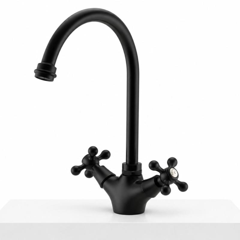 Aquanello Heritage Ascot Klassieke Keuken Nostalgische Keukenkraan Zwart met Ronde Uitlop BL-4003-HA