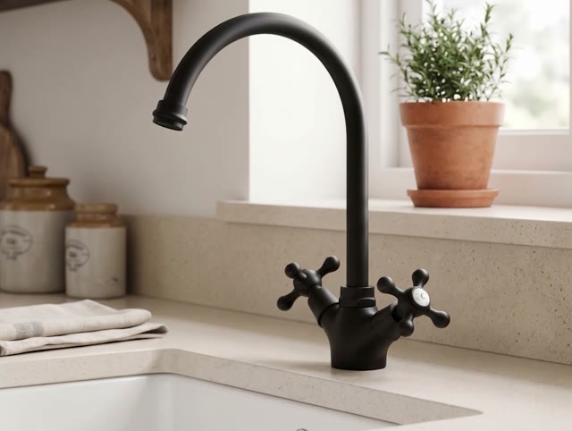 Aquanello Heritage Ascot Klassieke Keuken Nostalgische Keukenkraan Zwart met Ronde Uitlop BL-4003-HA