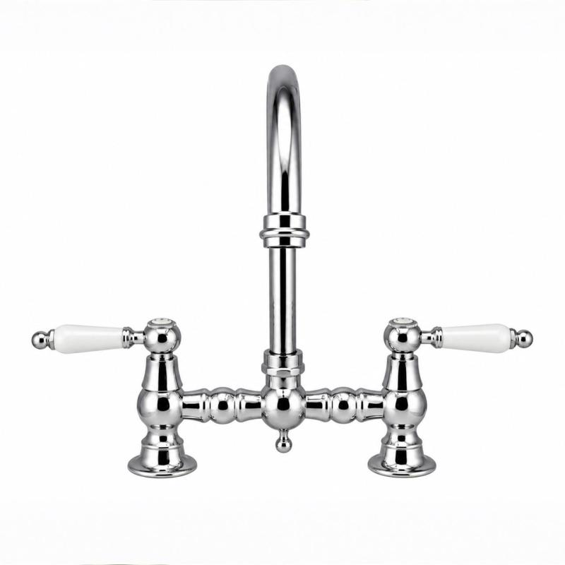 Aquanello Heritage Manor Klassieke Keuken Nostalgische Brug Keukenkraan Chroom met Witte Hendel en Ronde Uitlop CR-4001-HA