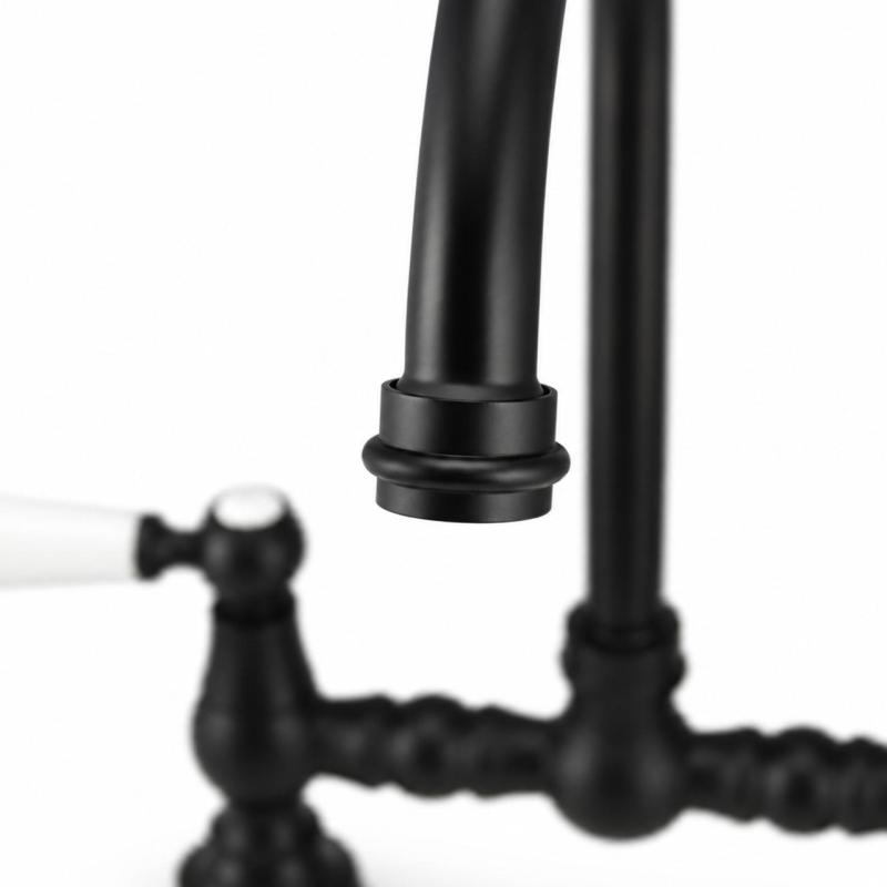 Aquanello Heritage Manor Klassieke Keuken Nostalgische Brug Keukenkraan Zwart met Witte Hendel en Ronde Uitlop BL-4001-HA