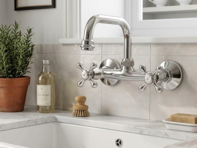 Aquanello Heritage Ascot Klassieke Keuken Muurkraan Boven Uitloop Chroom CR-4110-HA
