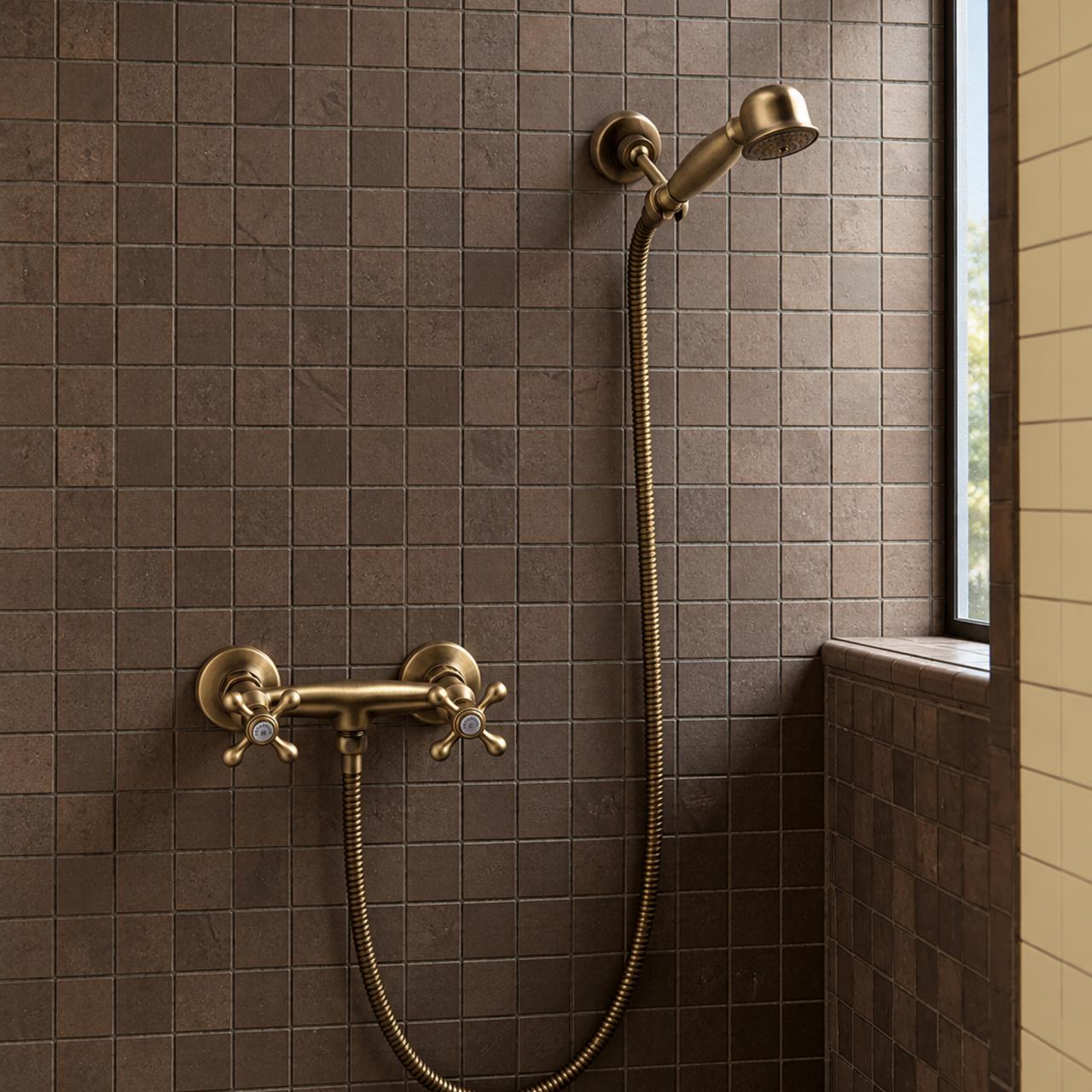 Aquanello Heritage Ascot Classic Surface-Mounted Shower Faucet Set with Star Knobs Bronze including Hand Shower BN-2002-HA