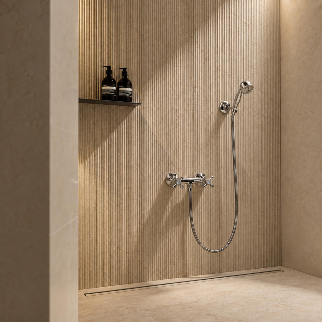 Aquanello Heritage Ascot Classic Surface-Mount Shower Faucet Set with Star Knobs Chrome including Hand Shower CR-2002-HA
