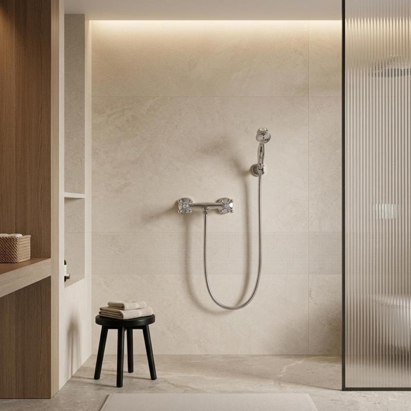 Aquanello Heritage Ascot Klassieke Opbouw Douchekraanset met Sterknoppen Chroom inclusief Handdouche CR-2002-HA