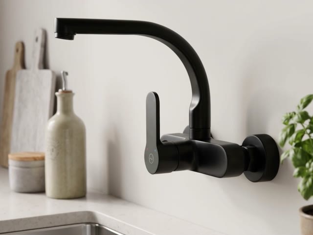 Aquanello Casa Keuken Muurkraan  met Bovenuitloop Zwart BL-1003-CS