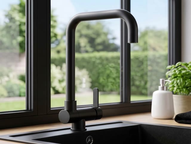 Aquanello Forma  RVS Neerklapbare Venster Keukenkraan Zwart  BL-1011-FM