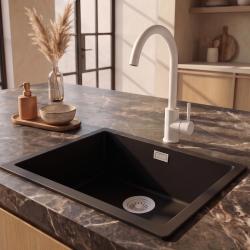 Pure.Sink Eternal Quartz Zwarte Spoelbak 50x40 cm Onderbouw en Opbouw met Witte plug