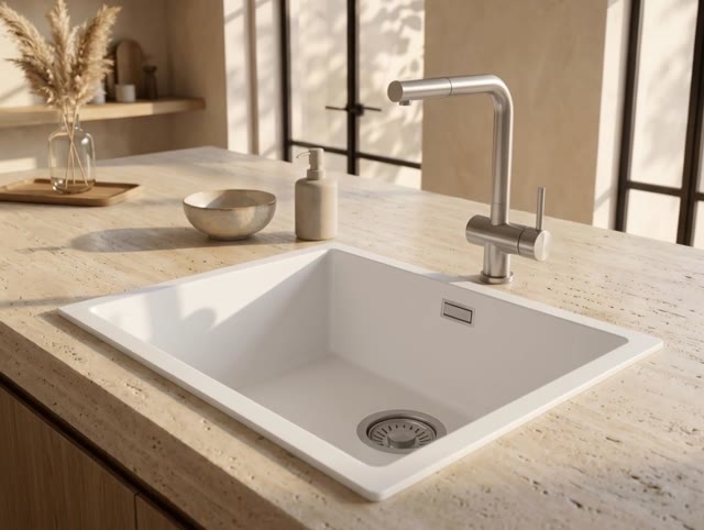 Pure.Sink Eternal Quartz Witte Spoelbak 50x40 cm Onderbouw en Opbouw met RVS plug