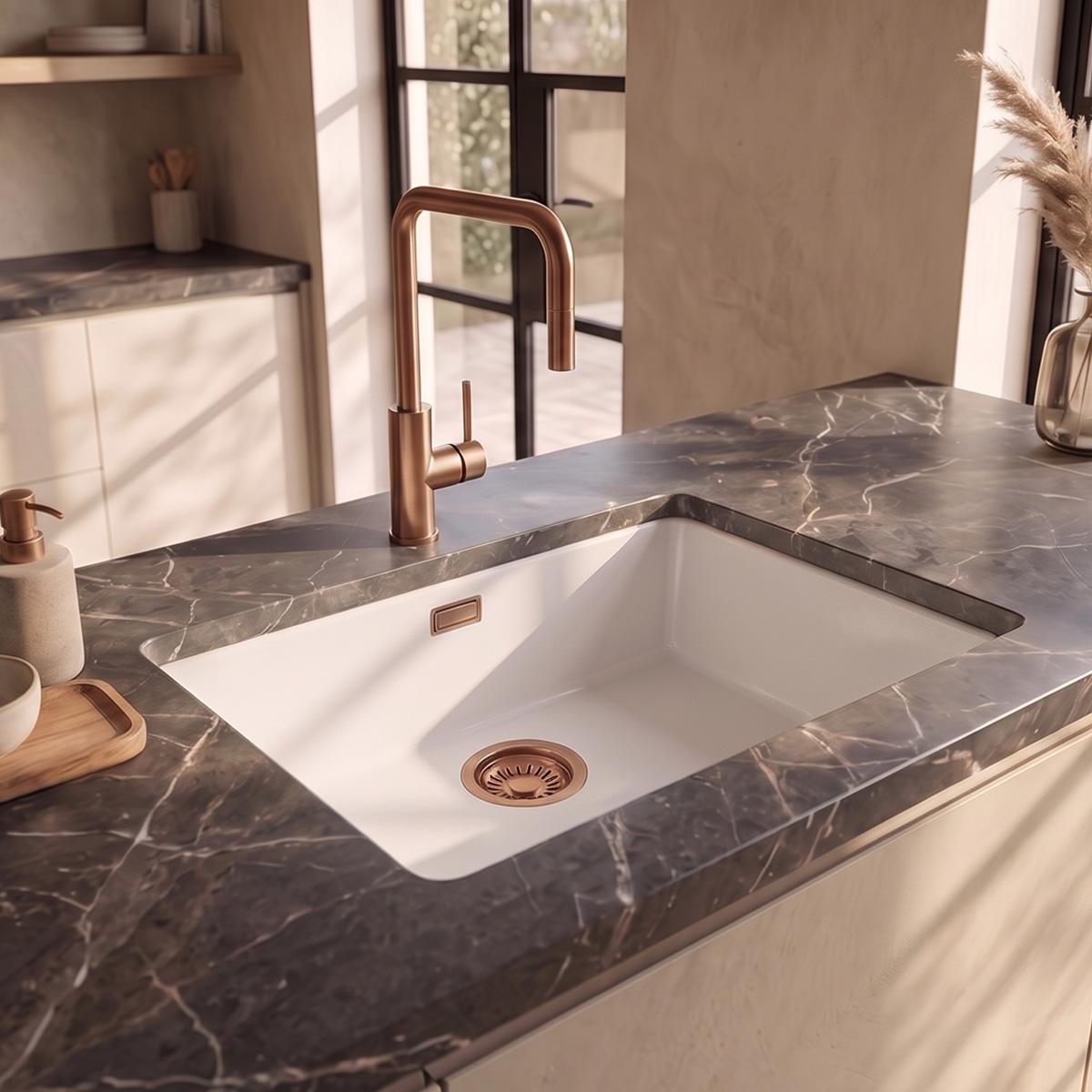 Pure.Sink Eternal Quartz White Sink 50x40 cm Undermount and Overmount with Copper Plug