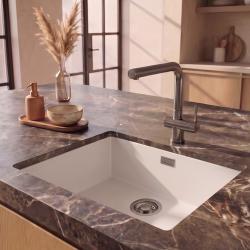 Pure.Sink Eternal Quartz Witte Spoelbak 50x40 cm Onderbouw en Opbouw met Gun metal plug
