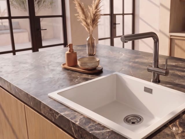 Pure.Sink Eternal Quartz Witte Spoelbak 50x40 cm Onderbouw en Opbouw met Gun metal plug