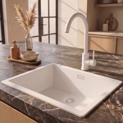 Pure.Sink Eternal Quartz Witte Spoelbak 50x40 cm Onderbouw en Opbouw met Witte plug