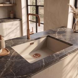 Pure.Sink Eternal Quartz Coffee cream Spoelbak 50x40 cm Onderbouw en Opbouw met Koperen plug