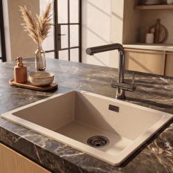 Pure.Sink Eternal Quartz Coffee cream мивка 50x40 см, за вграждане и за монтаж върху плот, с запушалка в цвят „Gun metal“