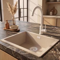 Pure.Sink Eternal Quartz Coffee cream Spoelbak 50x40 cm Onderbouw en Opbouw met Witte plug