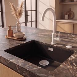 Pure.Sink Eternal Quartz Zwarte Spoelbak 50x40 cm Onderbouw en Opbouw met Automatische Witte plug