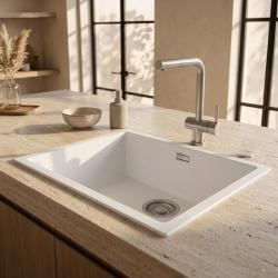 Pure.Sink Eternal Quartz Witte Spoelbak 50x40 cm Onderbouw en Opbouw met Automatische RVS plug