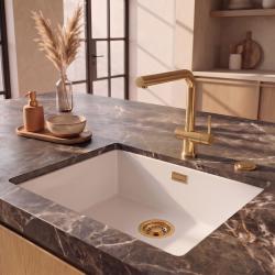 Pure.Sink Eternal Quartz Witte Spoelbak 50x40 cm Onderbouw en Opbouw met Automatische Gouden plug