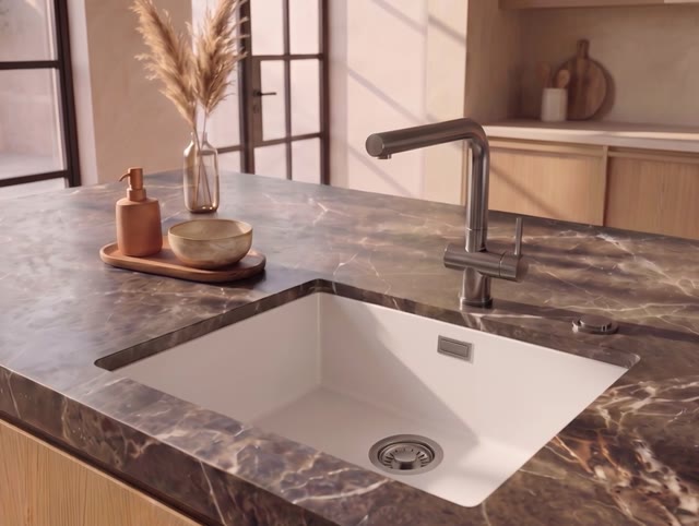 Pure.Sink Eternal Quartz Witte Spoelbak 50x40 cm Onderbouw en Opbouw met Automatische Gun metal plug