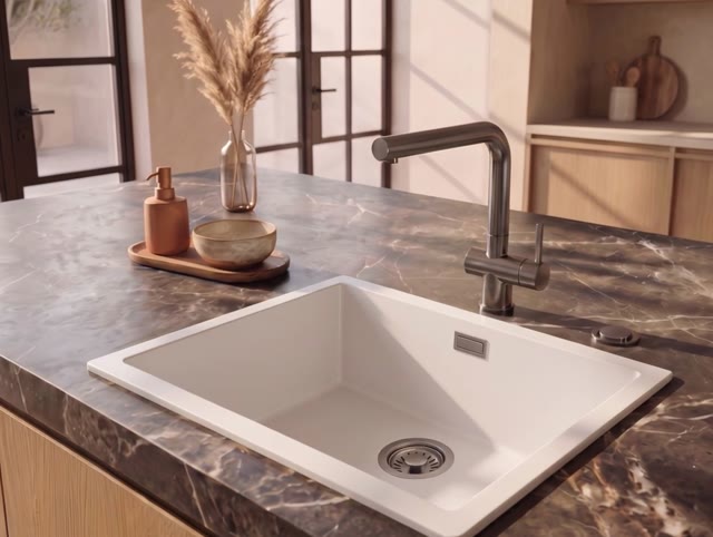Pure.Sink Eternal Quartz Witte Spoelbak 50x40 cm Onderbouw en Opbouw met Automatische Gun metal plug