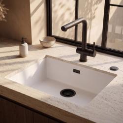 Pure.Sink Eternal Quartz Witte Spoelbak 50x40 cm Onderbouw en Opbouw met Automatische Zwarte plug