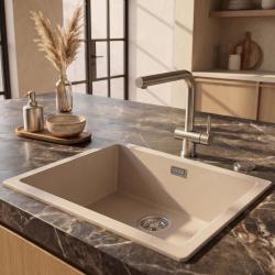 Pure.Sink Eternal Quartz Coffee cream Spoelbak 50x40 cm Onderbouw en Opbouw met Automatische RVS plug