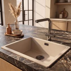 Pure.Sink Eternal Quartz Coffee cream мивка 50x40 см, за вграждане и за монтаж върху плот, с автоматичен запушал „Gun metal“