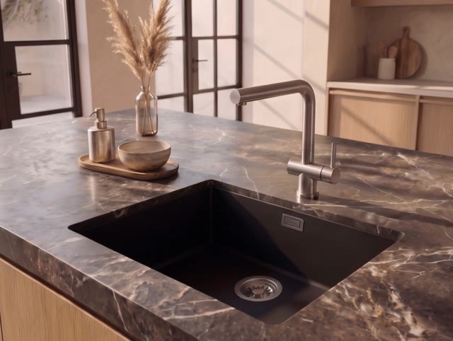 Pure.Sink Eternal Quartz Zwarte Spoelbak 50x40 cm Vlakinbouw en Onderbouw met RVS plug
