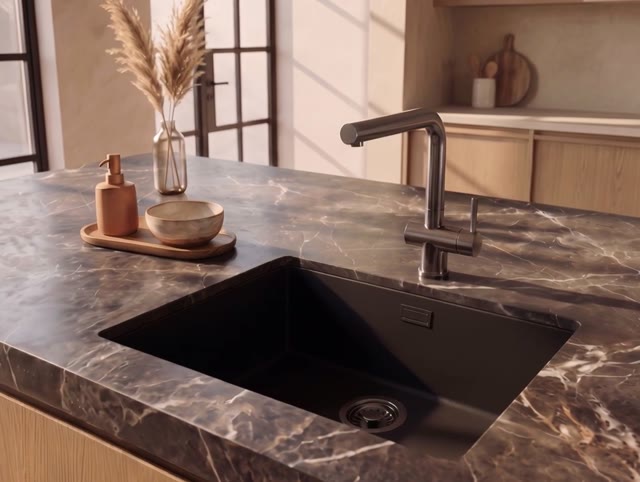 Pure.Sink Eternal Quartz Zwarte Spoelbak 50x40 cm Vlakinbouw en Onderbouw met Gun metal plug
