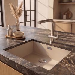 Pure.Sink Eternal Quartz Coffee cream мивка 50x40 см за вграждане в плот и под плот с тапа от неръждаема стомана
