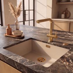 Pure.Sink Eternal Quartz Coffee cream мивка 50x40 см за вграждане в плот и под плот с автоматичен златен сифон