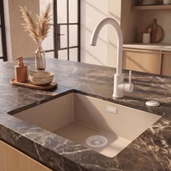 Pure.Sink Eternal Quartz Coffee cream мивка 50x40 см за вграждане в плот и под плот с автоматична бяла запушалка