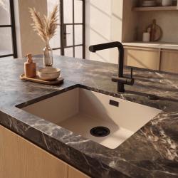 Pure.Sink Eternal Quartz Coffee cream мивка 50x40 см за вграждане в плот и под плот с автоматична черна запушалка