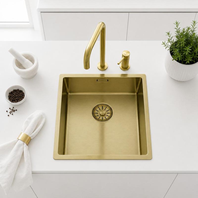 Pure.Sink Comfort PVD Gouden spoelbak 34x40 cm onderbouw, vlakbouw en opbouw PCM3440-60