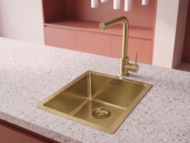 Pure.Sink Comfort PVD Gouden spoelbak 34x40 cm onderbouw, vlakbouw en opbouw PCM3440-60