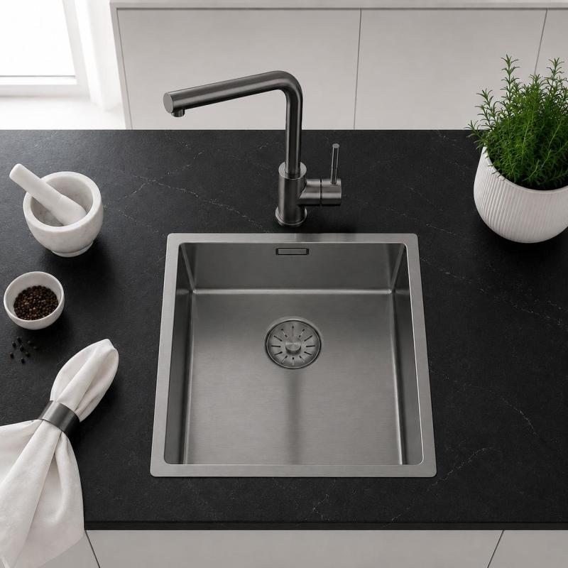 Pure.Sink Comfort PVD Gun Metal spoelbak 34x40 cm onderbouw, vlakbouw en opbouw PCM3440-61