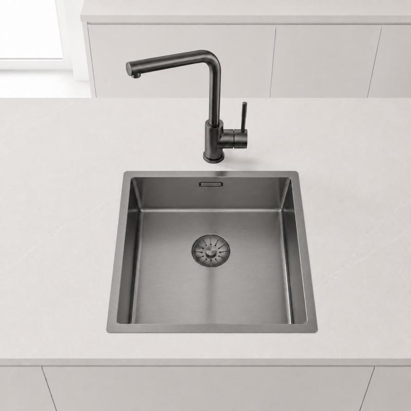 Pure.Sink Comfort PVD Gun Metal spoelbak 34x40 cm onderbouw, vlakbouw en opbouw PCM3440-61