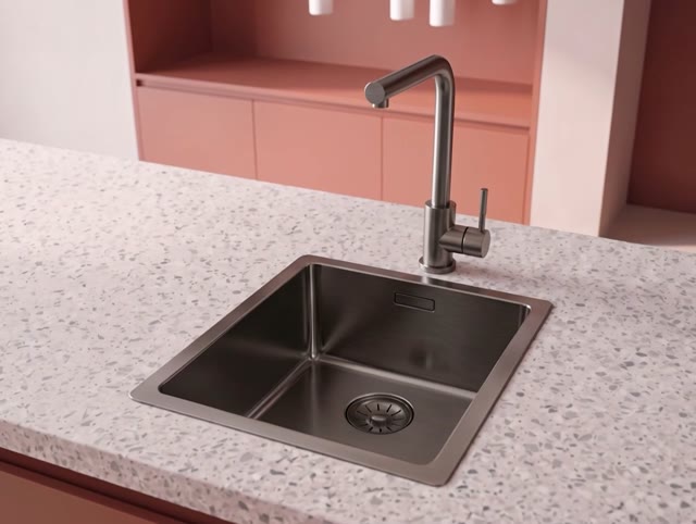 Pure.Sink Comfort PVD Gun Metal spoelbak 34x40 cm onderbouw, vlakbouw en opbouw PCM3440-61