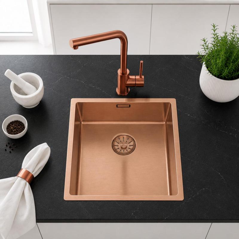 Pure.Sink Comfort PVD Rosé Koper spoelbak 34x40 cm onderbouw, vlakbouw en opbouw PCM3440-62