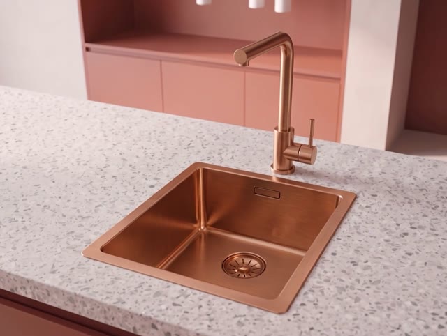 Pure.Sink Comfort PVD Rosé Koper spoelbak 34x40 cm onderbouw, vlakbouw en opbouw PCM3440-62